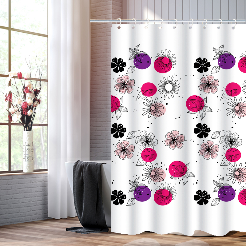 Factory Direct Peva Plastic Printed Shower Curtain Waterproof Bathroom Partition Curtain Hook Pvc Bag
