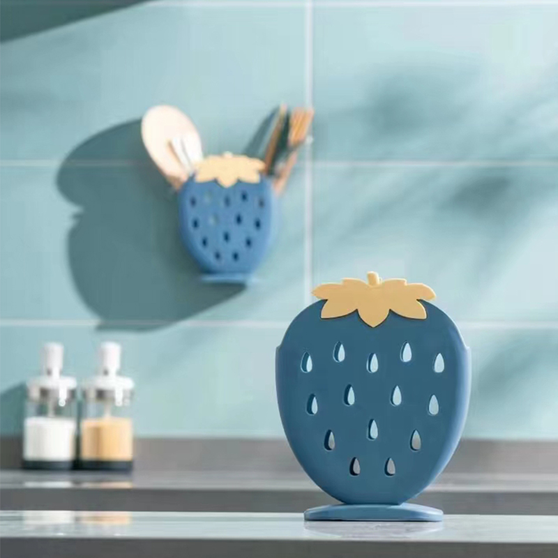 Creative home strawberry 筷笼 kitchen standing multi-functional chopstick cage double compartment draining chopstick box plastic chopstick holder pic 2