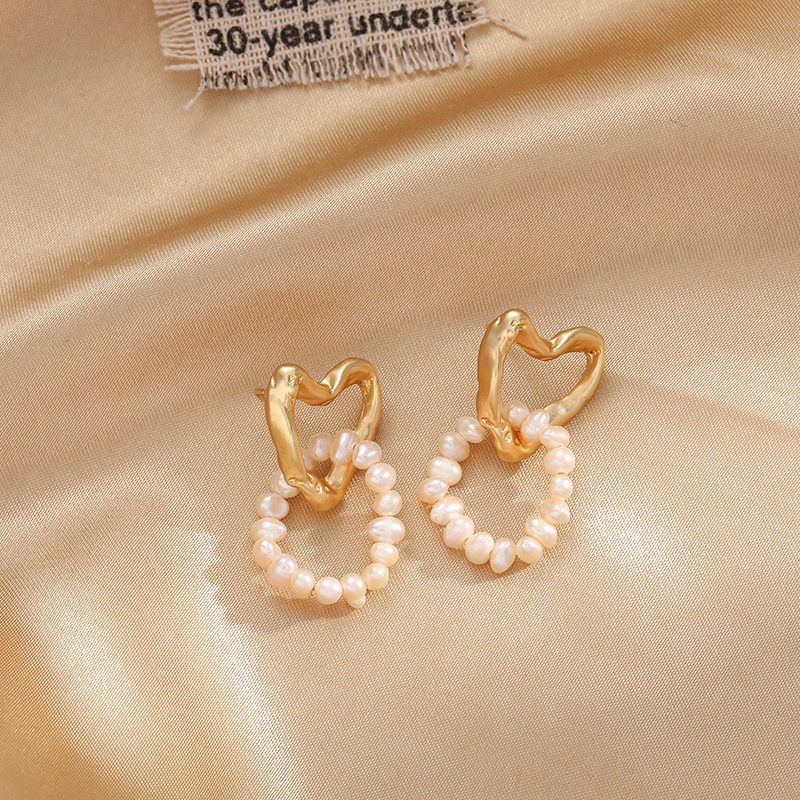 Korean Light Luxury Hand Woven Pearl Heart Fashion Hundred Earrings Stud Feather Butterfly Jewelry