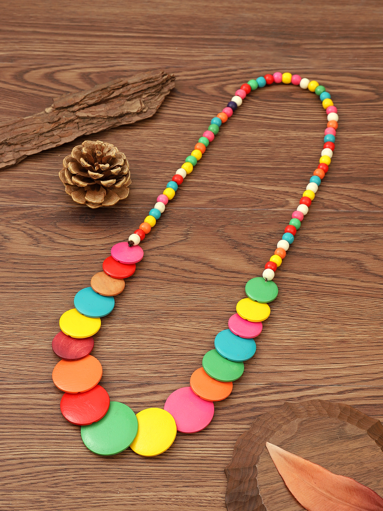 Boho Tropical Cocoa-shell Handmade Wooden Round wood chip beaded Necklace 151
