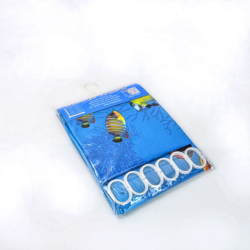 Factory Direct Peva Plastic Printed Shower Curtain Waterproof Bathroom Bathroom Partition Curtain Yellow Leaf Hook Pvc Bag details Picture