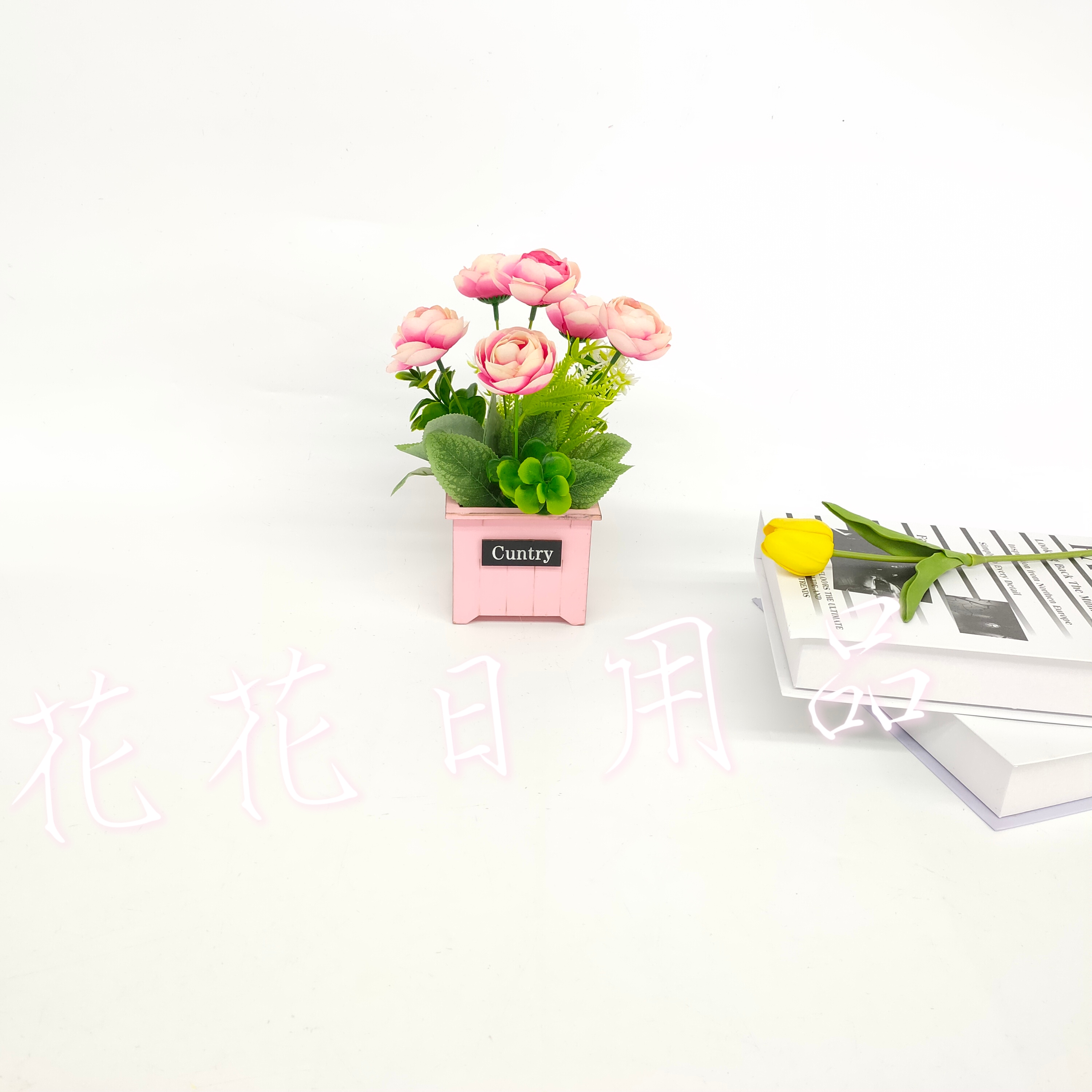 仿真花假花盆景木头盆小花苞日用桌子摆件品详情2