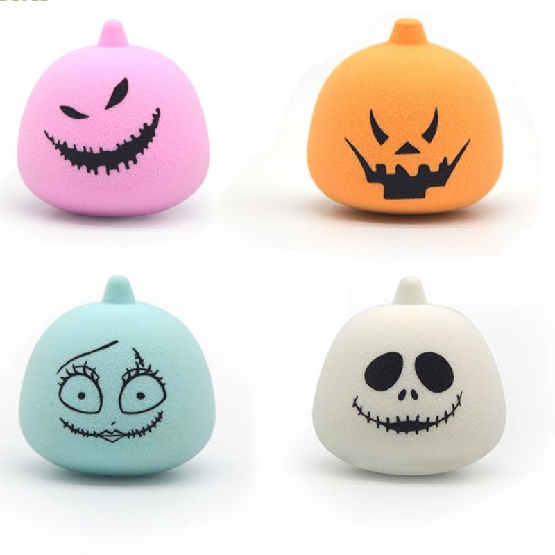 New Powder Puff Halloween Theme Pumpkin Powder Puff Silkscreen Expression Hydrophilic Non-Latex Foam Large Powder Puff Specification drawing