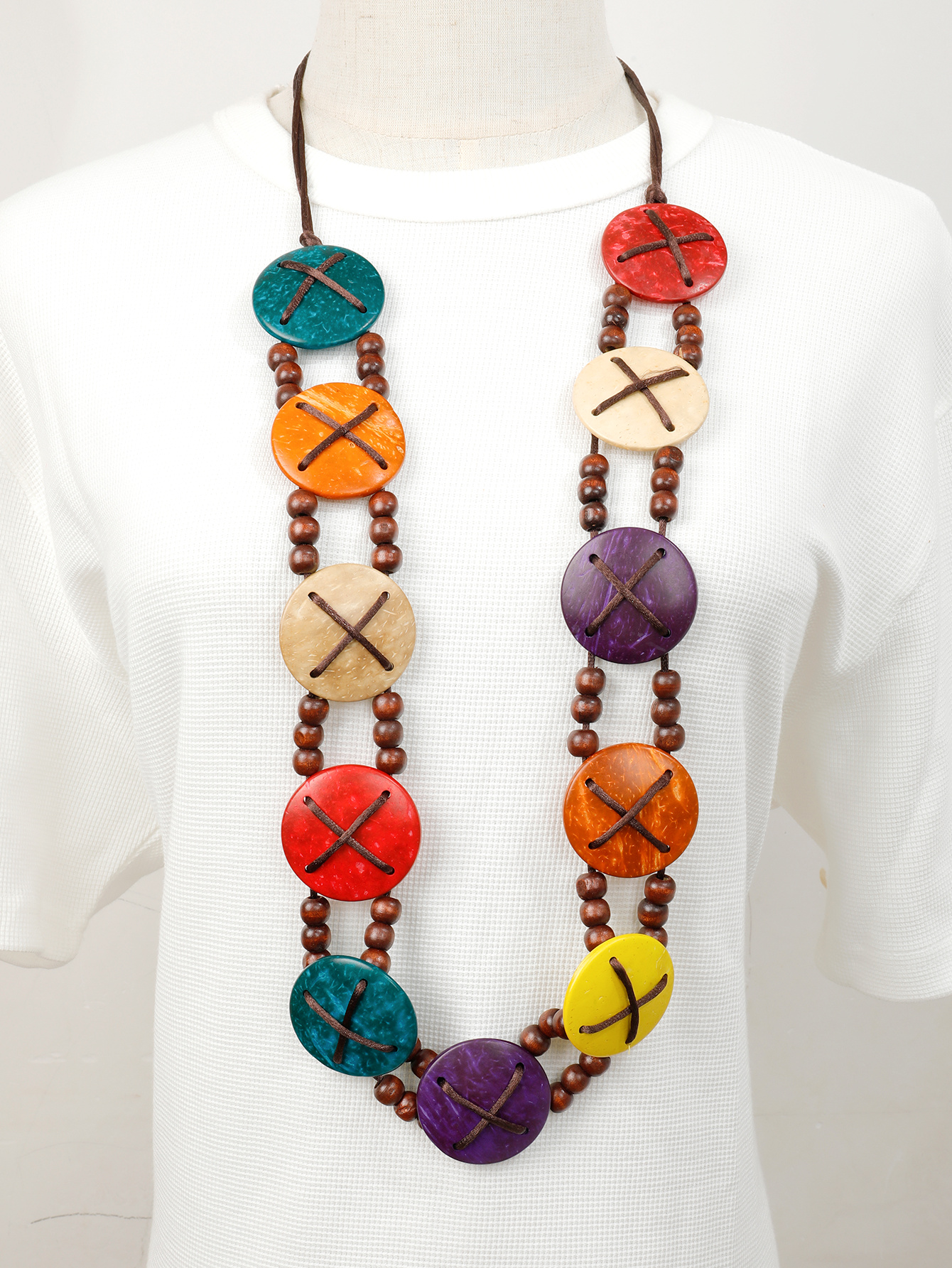 Boho tropical style ethnic style retro handmade coir beaded belt Fu Coir Coir -0122