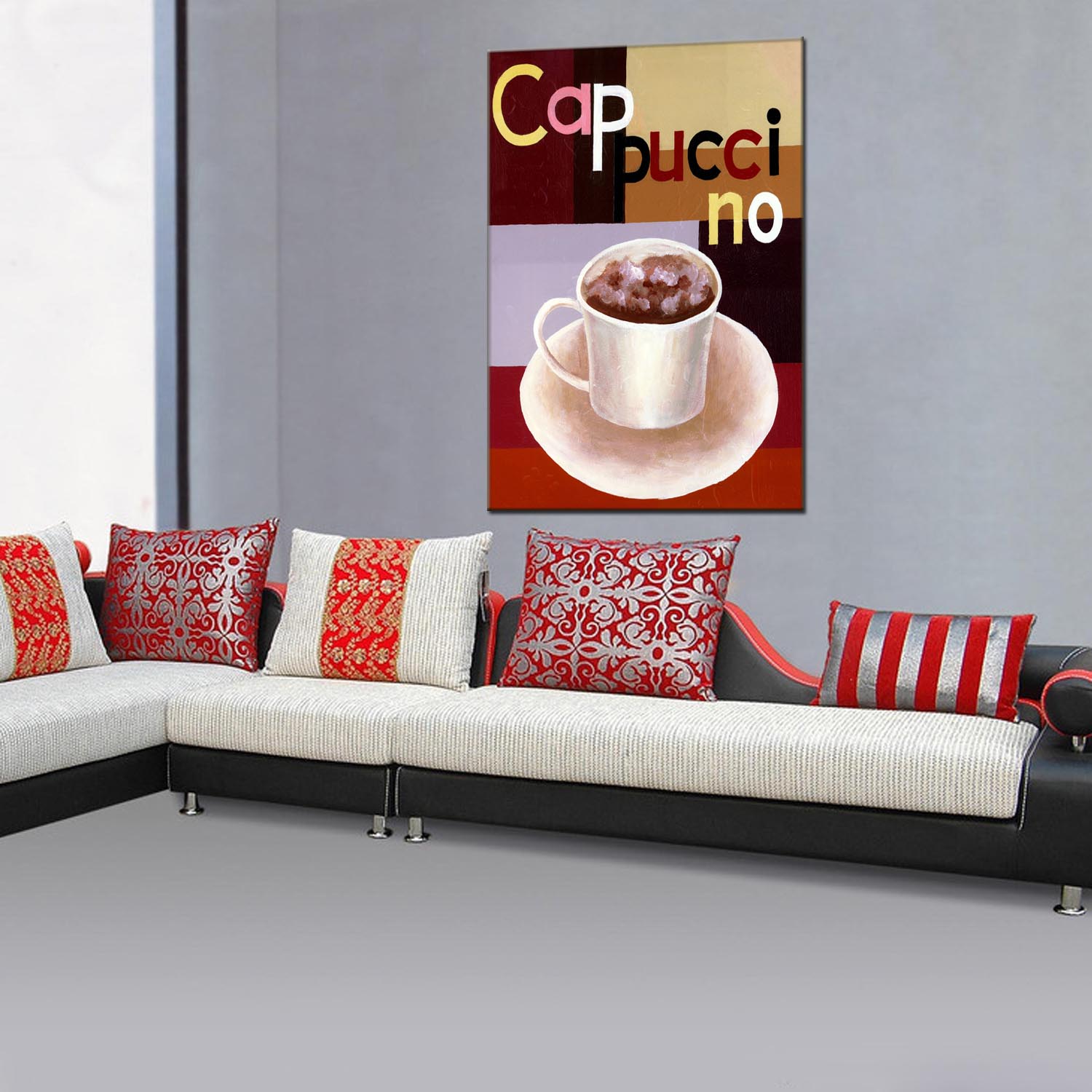 Coffee cup oilpainting decorative paintings, apartment and hotel matching paintings, one-piece consignment factory, oilpainting, living room and dining room triptyl decorative paintings, landscape abstract modern style, customizable oilpainting styles, Jiusheng pic 5