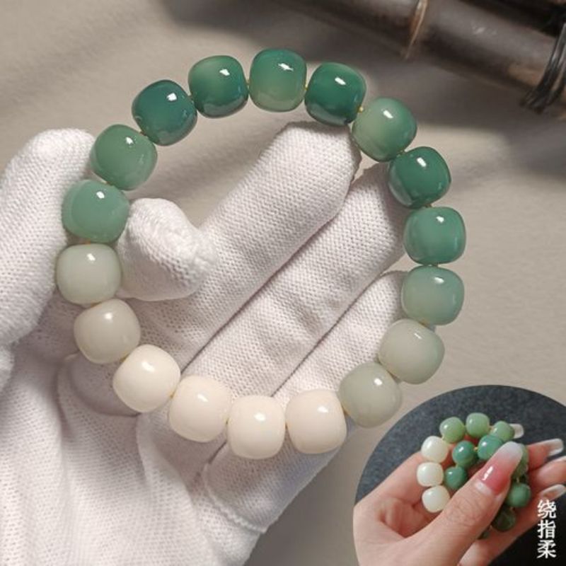 渐变白玉菩提根手串女绕指柔文玩菩提子佛珠手持绿阴皮男盘玩手链 义乌欢喜工艺品