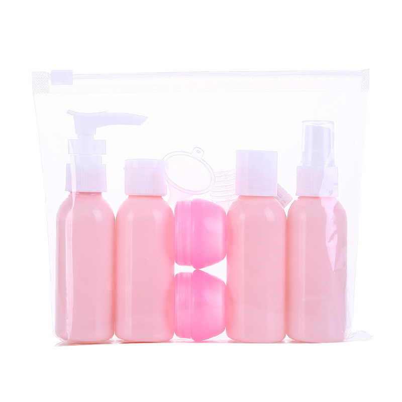 Travel makeup package in plastic bottle