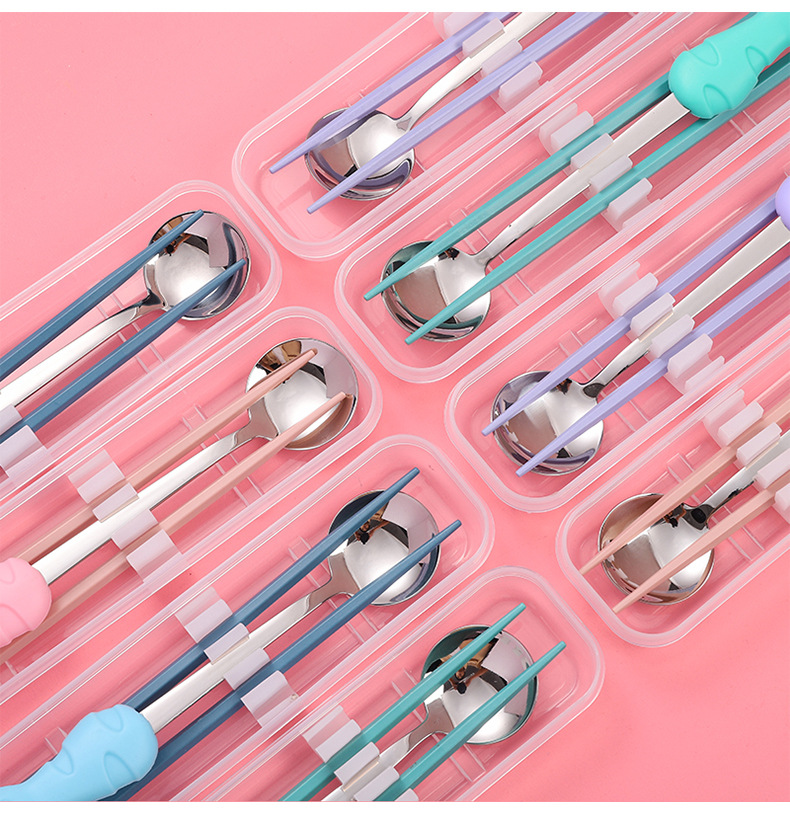 Cat paw silicone tableware set, alloy chopsticks, stainless steel spoons, two-piece set, cute student lunch, office portable spoons and chopsticks pic 8