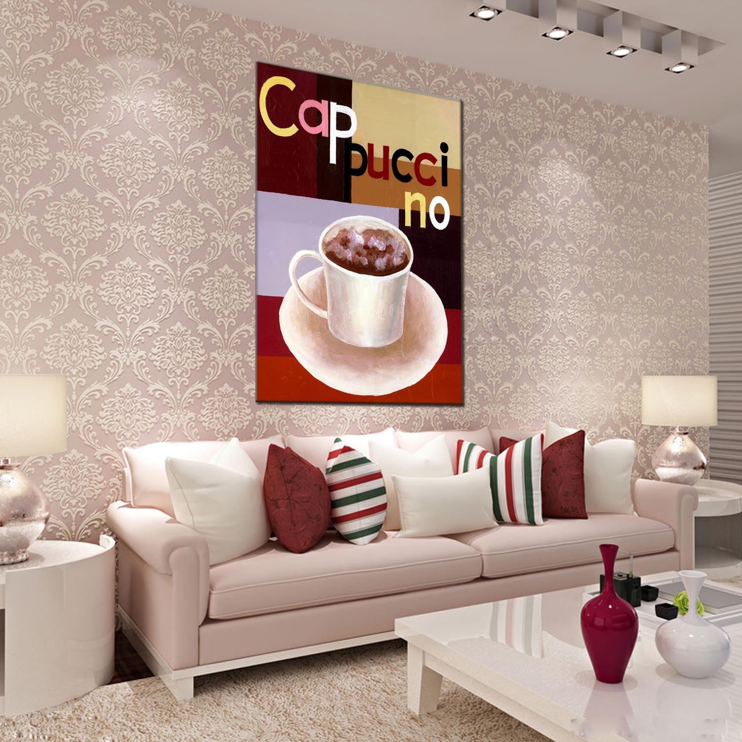 Coffee cup oilpainting decorative paintings, apartment and hotel matching paintings, one-piece consignment factory, oilpainting, living room and dining room triptyl decorative paintings, landscape abstract modern style, customizable oilpainting styles, Jiusheng pic 4