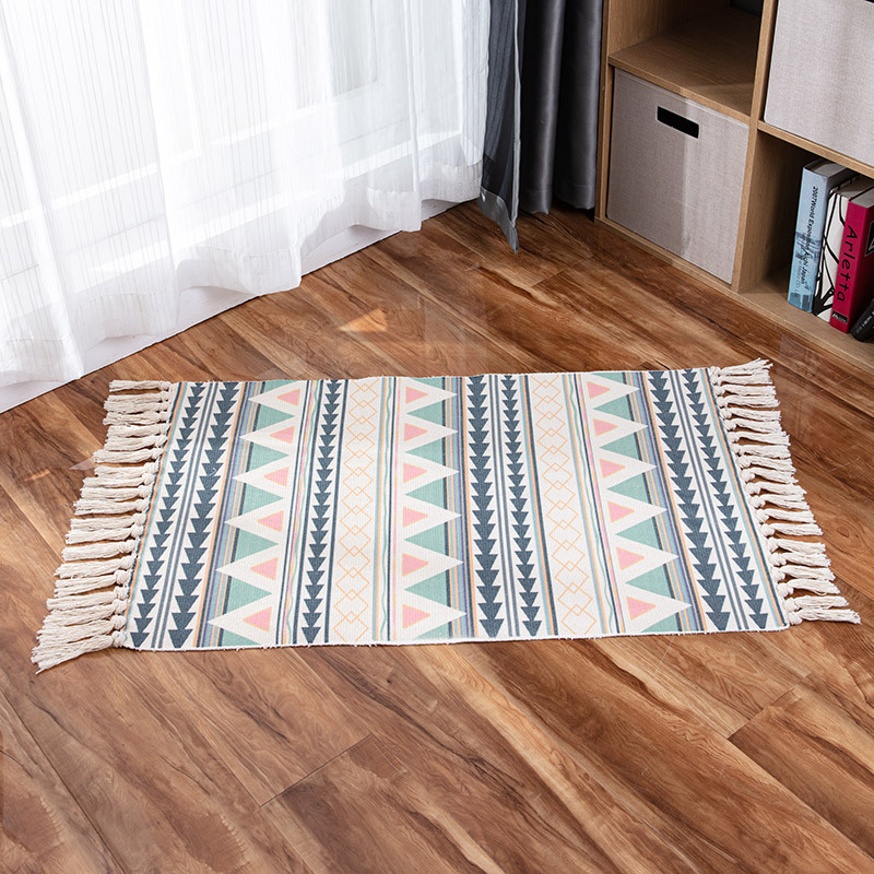 Thousands of retro national romantic Su mat Nordic simple cotton and hemp doormat bedroom bedside foot mat living room tea table carpet details Picture