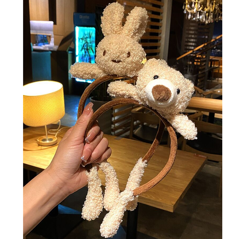 秋冬款立体兔子发箍儿童卡通毛绒束发带甜美搞怪小熊洗脸压发头箍