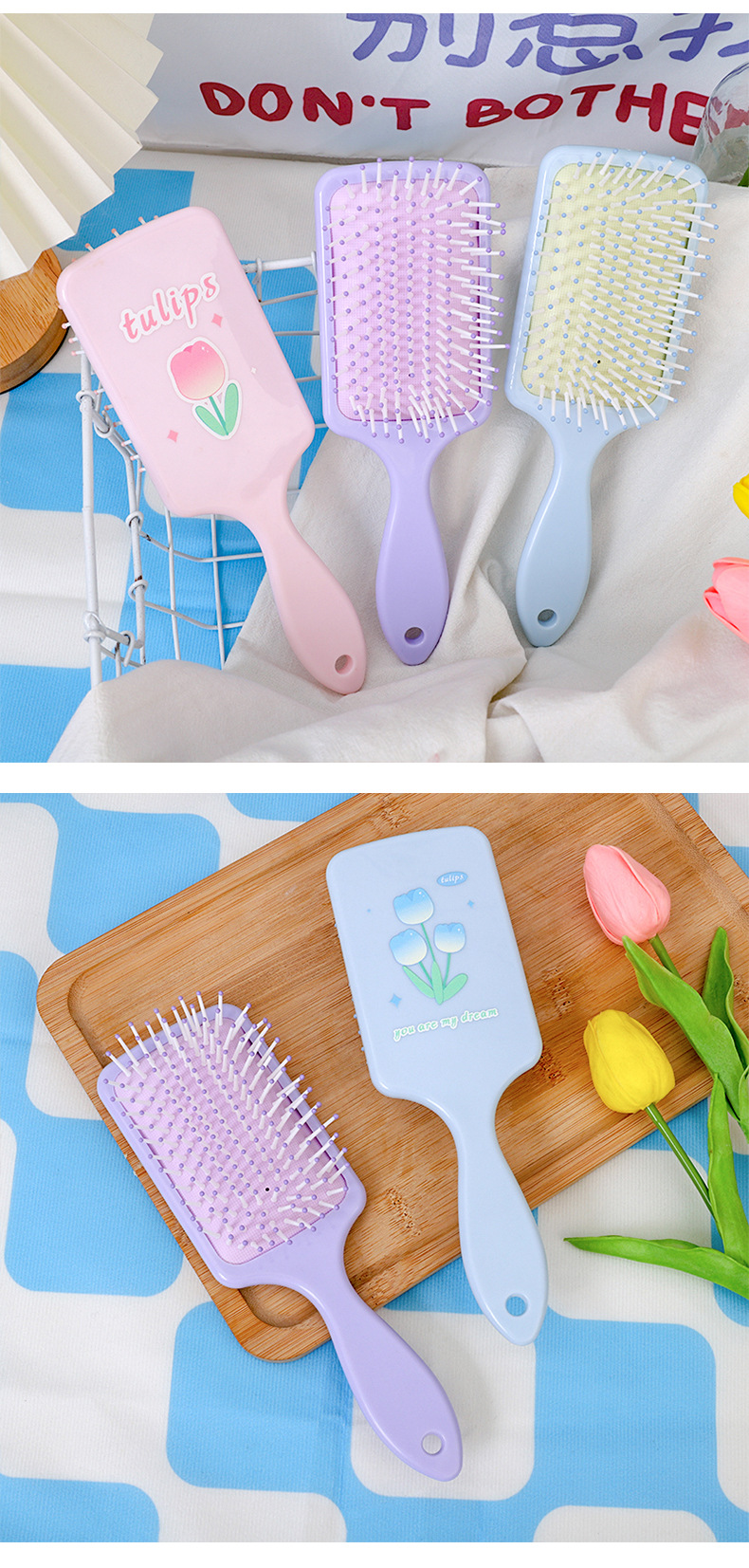 Tulip fragrance air bag massage comb for women, home air cushion comb with fragrance, plastic hair smoothing comb, hair care comb pic 9
