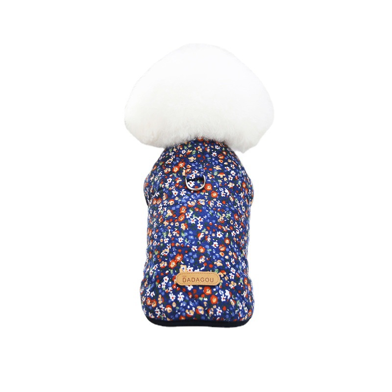 New pet clothing: Dog's floral cotton vest for autumn and winter, with fleece for warmth and protection against catching a cold Item Picture