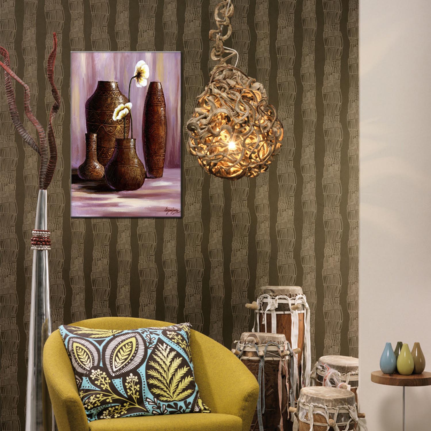 Vase 2 oilpainting Decorative Painting, Apartment and hotel matching painting, one-piece consignment factory, Oil Painting, living room and dining room triptyl Decorative painting, landscape Abstract Modern style, customizable oilpainting styles, Jiusheng pic 6