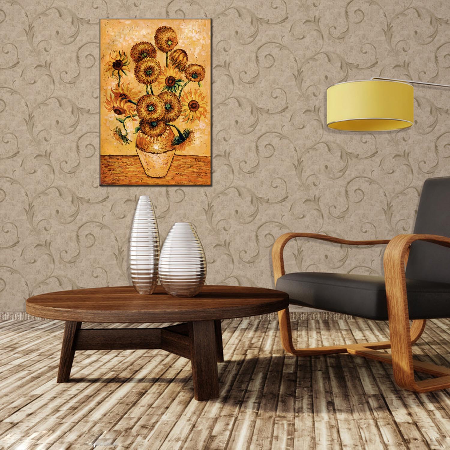 向日葵油画装饰画公寓酒店配画一件代发工厂oilpainting客厅餐厅三联画装饰画风景抽象现代风格可定油画款式多样 九晟详情6