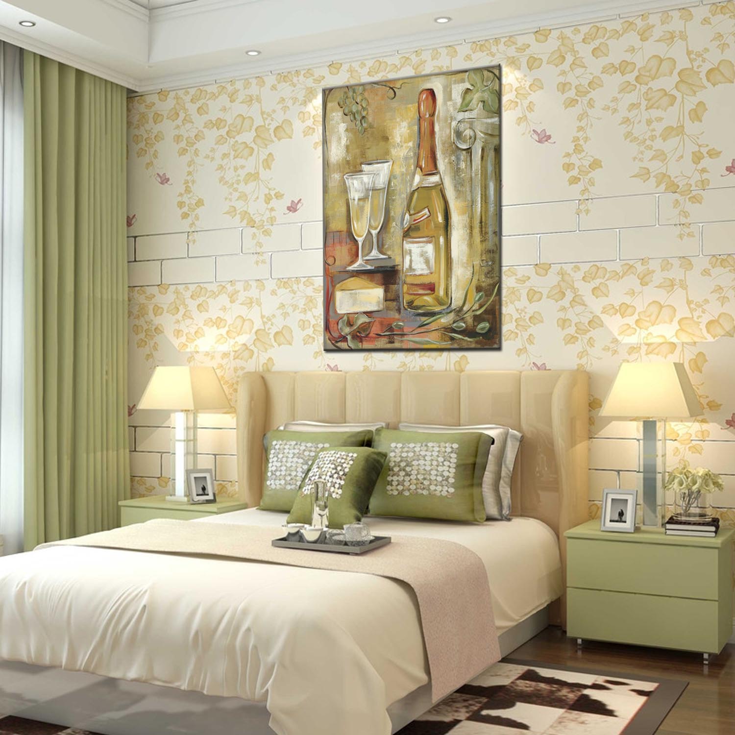 Wine bottle series oilpainting decorative paintings, apartment and hotel matching paintings, one-piece consignment factory, oilpainting, living room and dining room triptyl decorative paintings, landscape abstract modern style, customizable oilpainting styles, Jiusheng pic 6