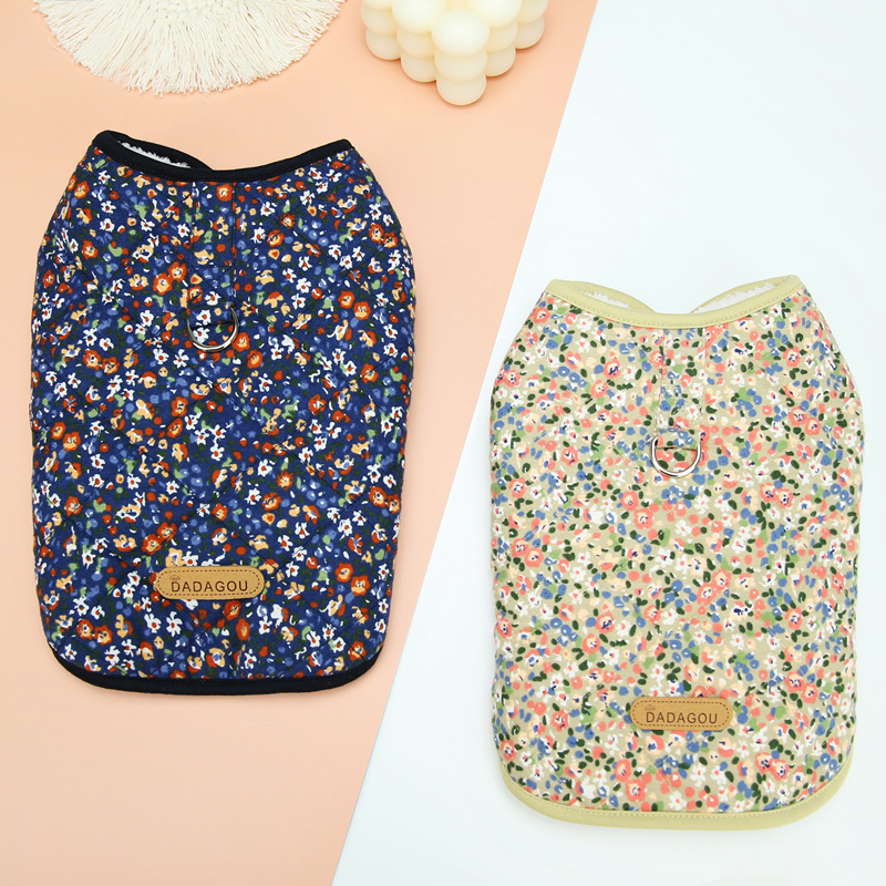 New pet clothing: Dog's floral cotton vest for autumn and winter, with fleece for warmth and protection against catching a cold Specification image