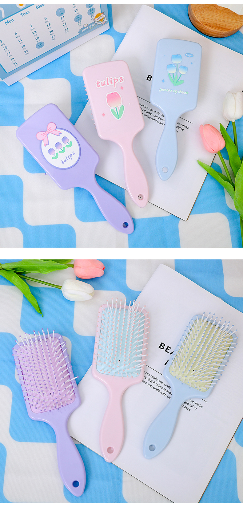 Tulip fragrance air bag massage comb for women, home air cushion comb with fragrance, plastic hair smoothing comb, hair care comb pic 8