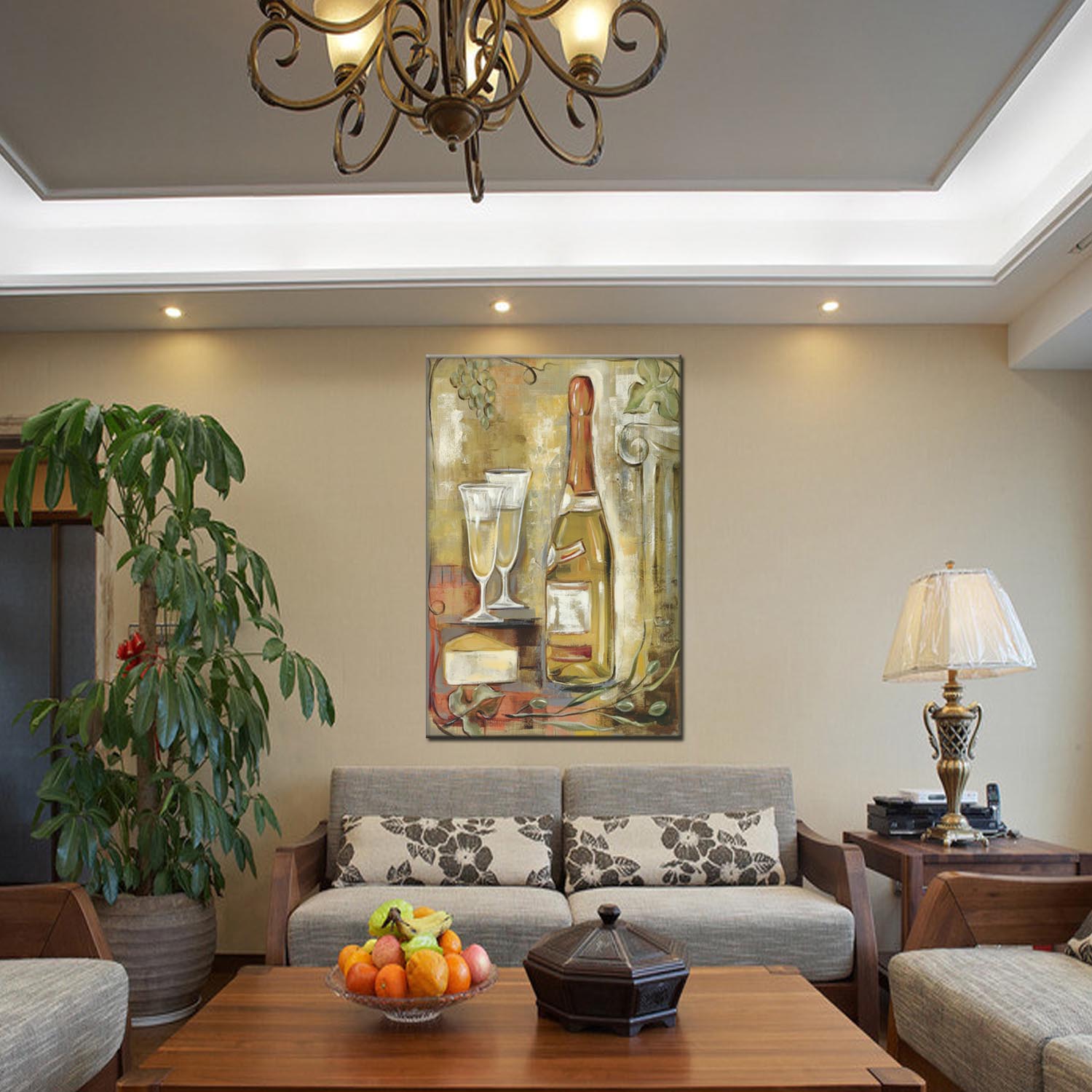 Wine bottle series oilpainting decorative paintings, apartment and hotel matching paintings, one-piece consignment factory, oilpainting, living room and dining room triptyl decorative paintings, landscape abstract modern style, customizable oilpainting styles, Jiusheng pic 4