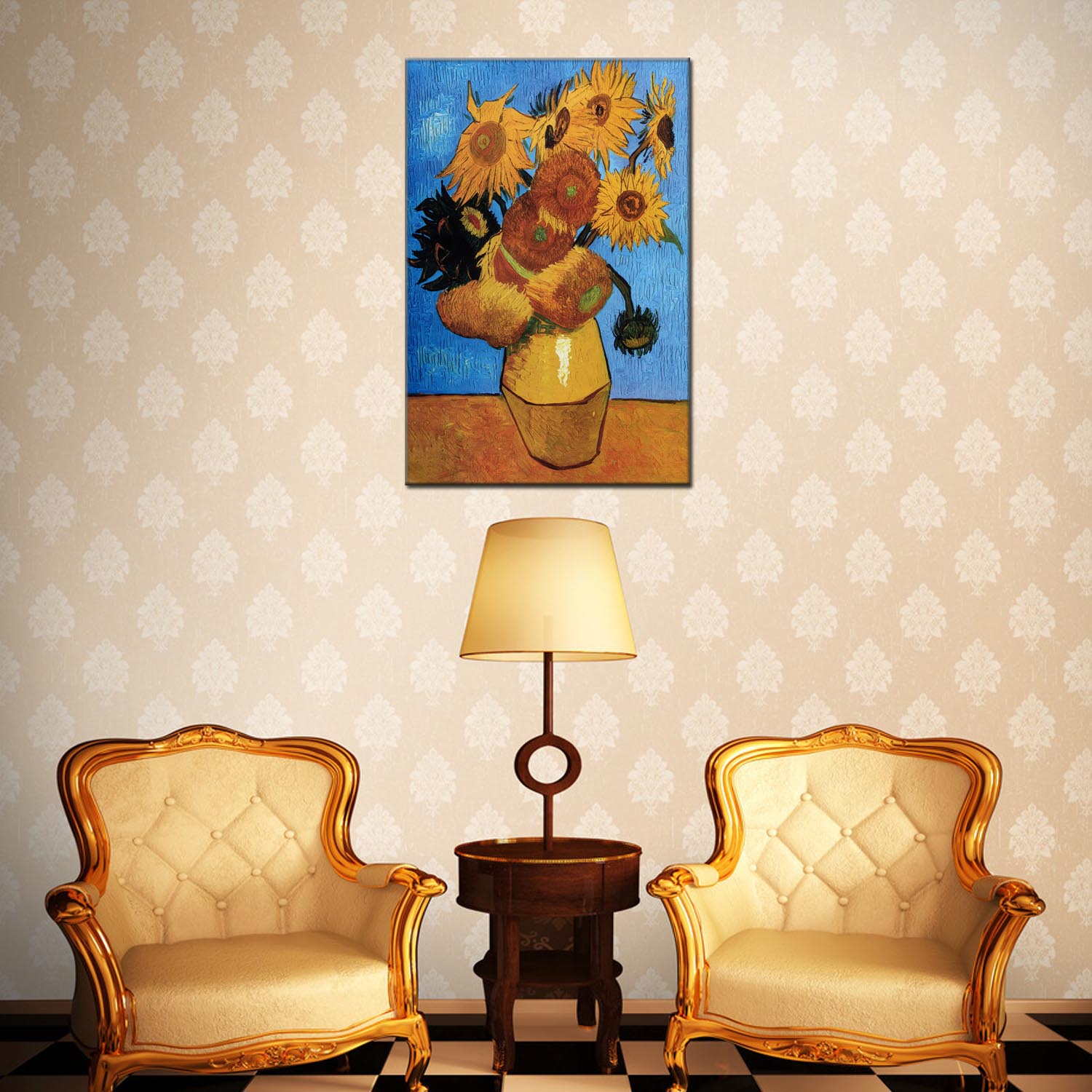 向日葵油画装饰画公寓酒店配画一件代发工厂oilpainting客厅餐厅三联画装饰画风景抽象现代风格可定油画款式多样 九晟详情11