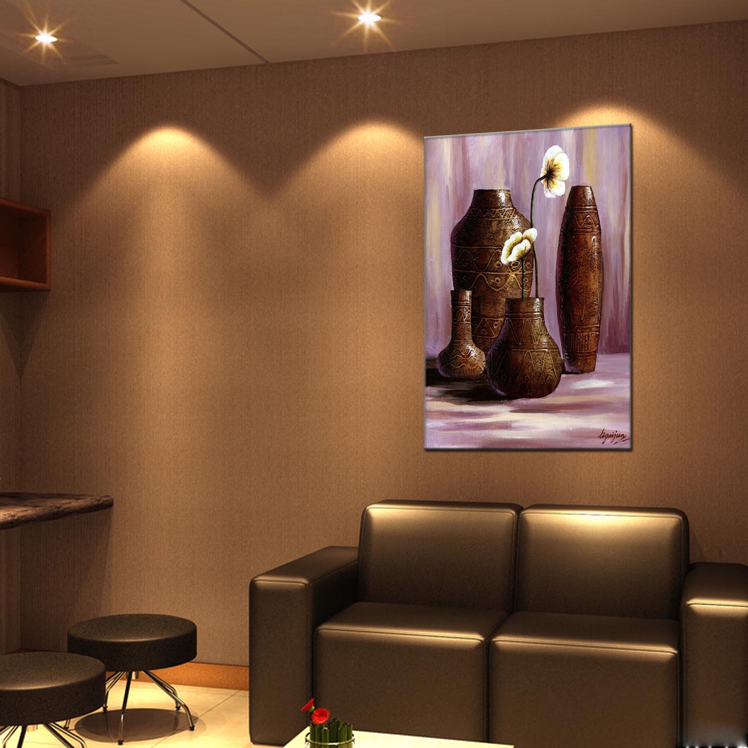Vase 2 oilpainting Decorative Painting, Apartment and hotel matching painting, one-piece consignment factory, Oil Painting, living room and dining room triptyl Decorative painting, landscape Abstract Modern style, customizable oilpainting styles, Jiusheng pic 5