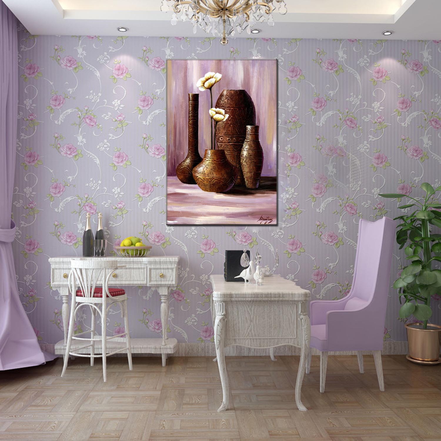 Vase 2 oilpainting Decorative Painting, Apartment and hotel matching painting, one-piece consignment factory, Oil Painting, living room and dining room triptyl Decorative painting, landscape Abstract Modern style, customizable oilpainting styles, Jiusheng pic 12