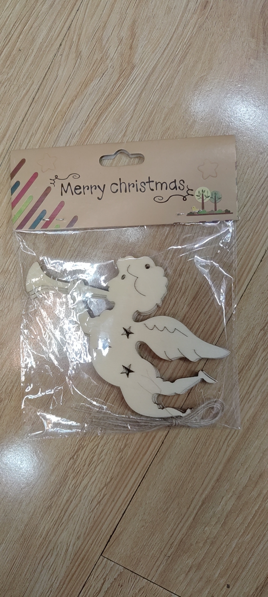 天使吹喇叭圣诞木头片挂件3片opp袋包装1