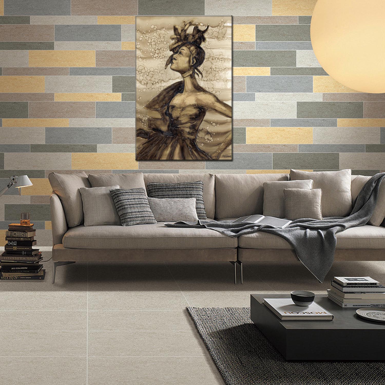 Figure oilpainting decorative paintings, apartment and hotel matching paintings, one-piece consignment factory, oilpainting, living room and dining room triptyl decorative paintings, landscape abstract modern style, customizable oilpainting styles, Jiusheng pic 3
