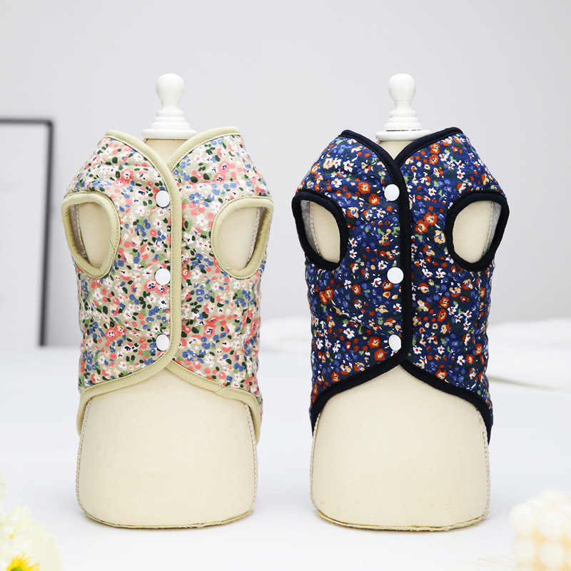 New pet clothing: Dog's floral cotton vest for autumn and winter, with fleece for warmth and protection against catching a cold details Picture