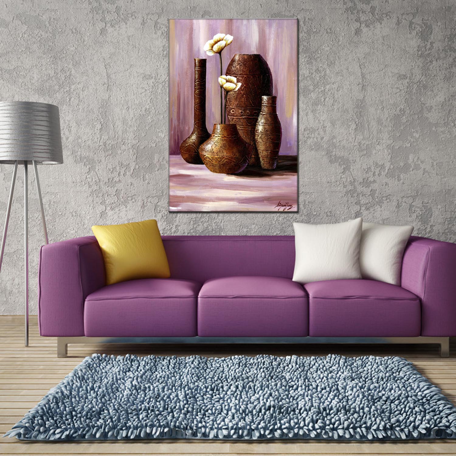 Vase 2 oilpainting Decorative Painting, Apartment and hotel matching painting, one-piece consignment factory, Oil Painting, living room and dining room triptyl Decorative painting, landscape Abstract Modern style, customizable oilpainting styles, Jiusheng pic 10