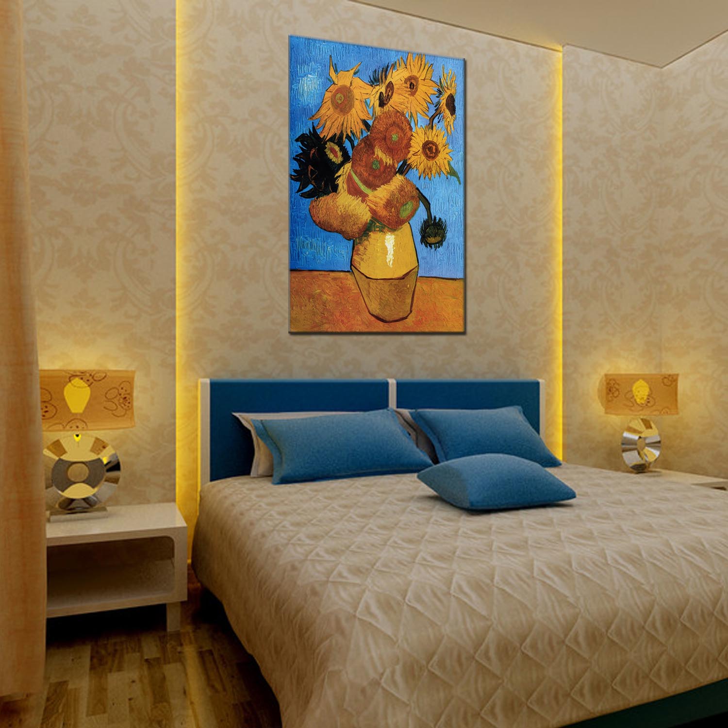 向日葵油画装饰画公寓酒店配画一件代发工厂oilpainting客厅餐厅三联画装饰画风景抽象现代风格可定油画款式多样 九晟详情12