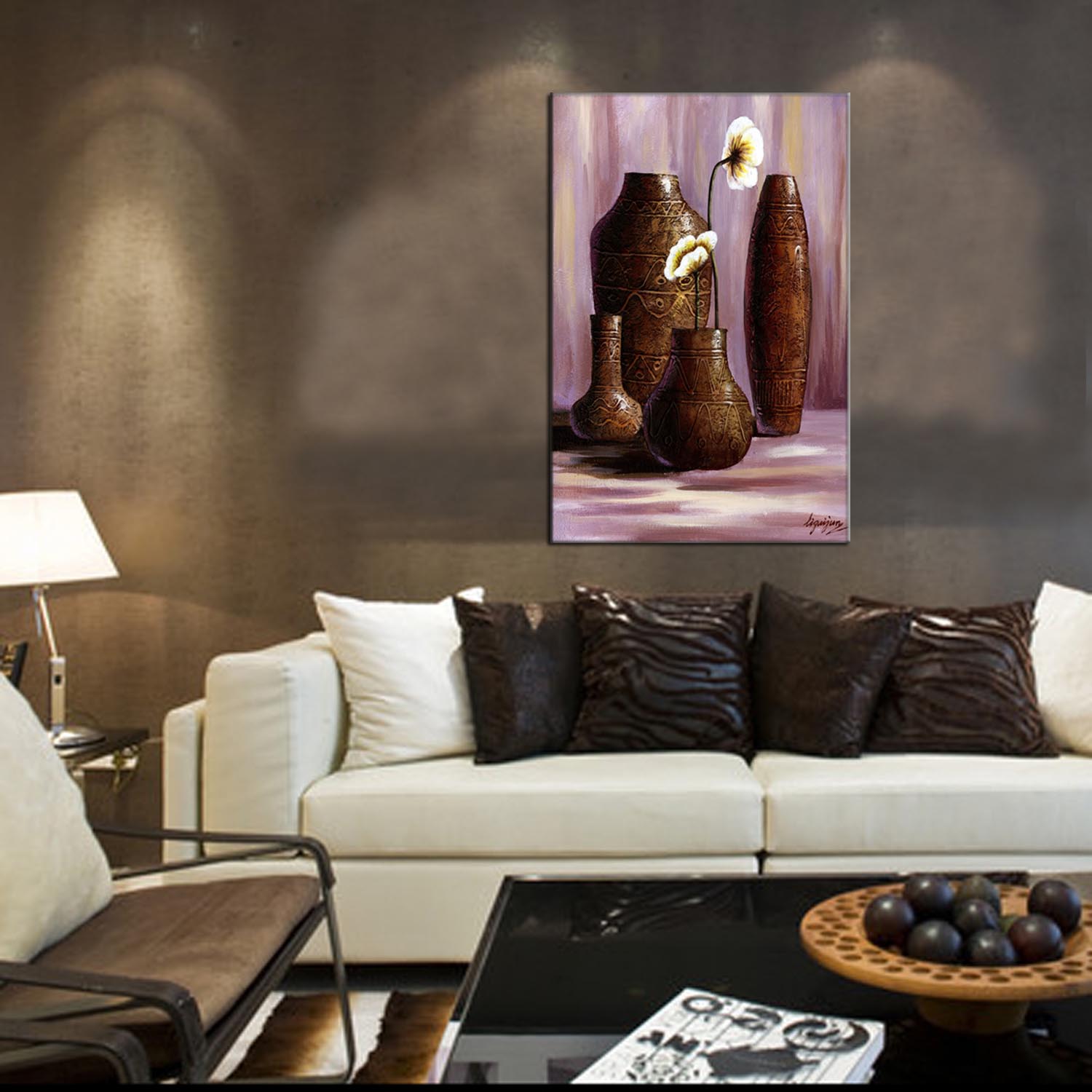 Vase 2 oilpainting Decorative Painting, Apartment and hotel matching painting, one-piece consignment factory, Oil Painting, living room and dining room triptyl Decorative painting, landscape Abstract Modern style, customizable oilpainting styles, Jiusheng pic 3