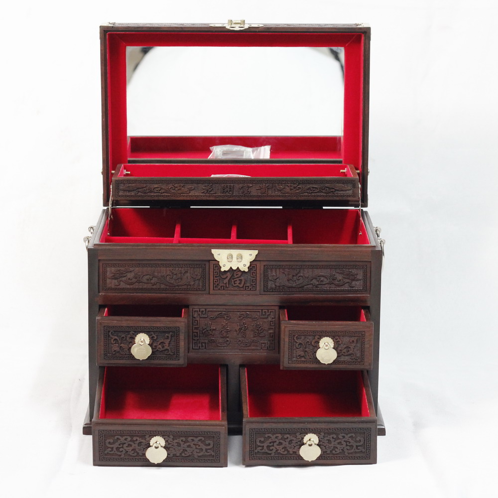 红酸枝巴里黄檀红木首饰盒30*21*23复古结婚陪嫁嫁妆珠宝梳妆盒子详情6