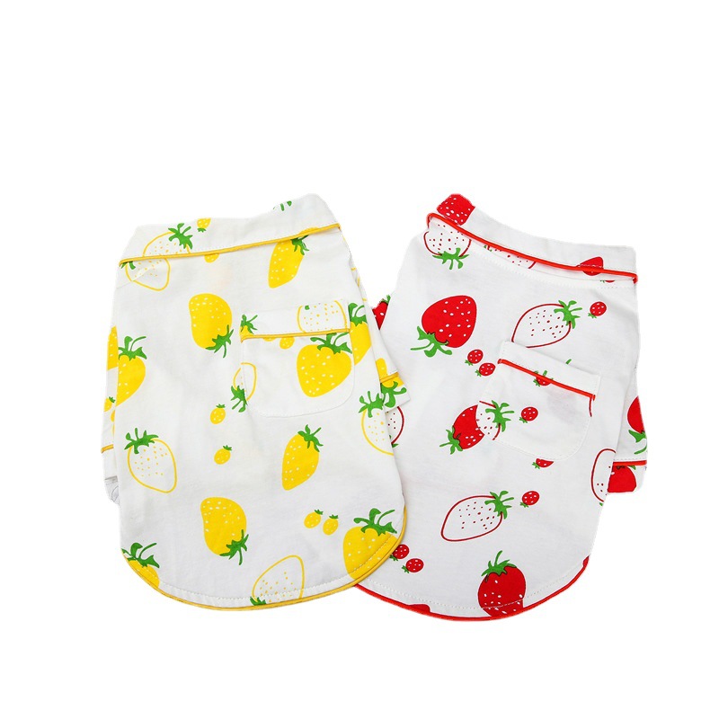 New pet clothing style: Dog hat strawberry pajamas, pure cotton fabric pajamas, fashionable and cute, soft fabric dog clothes Item Picture