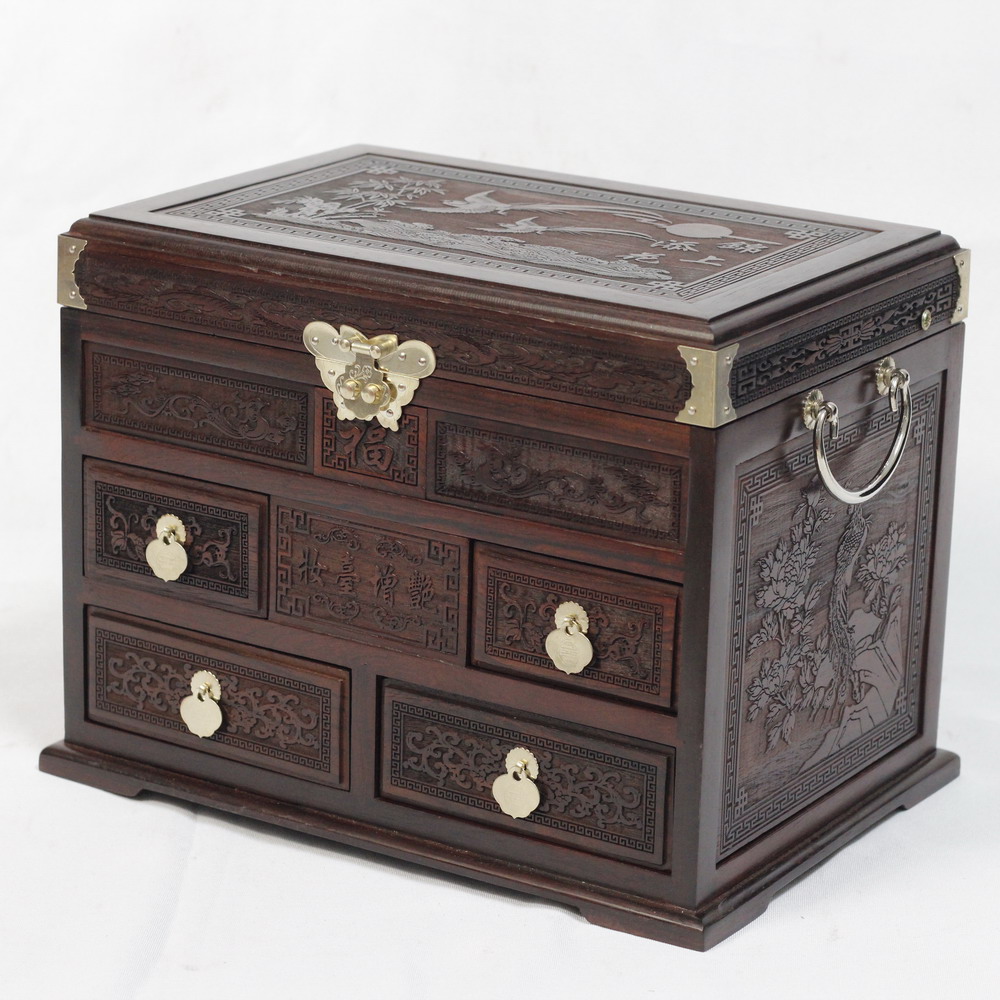 红酸枝巴里黄檀红木首饰盒30*21*23复古结婚陪嫁嫁妆珠宝梳妆盒子详情3