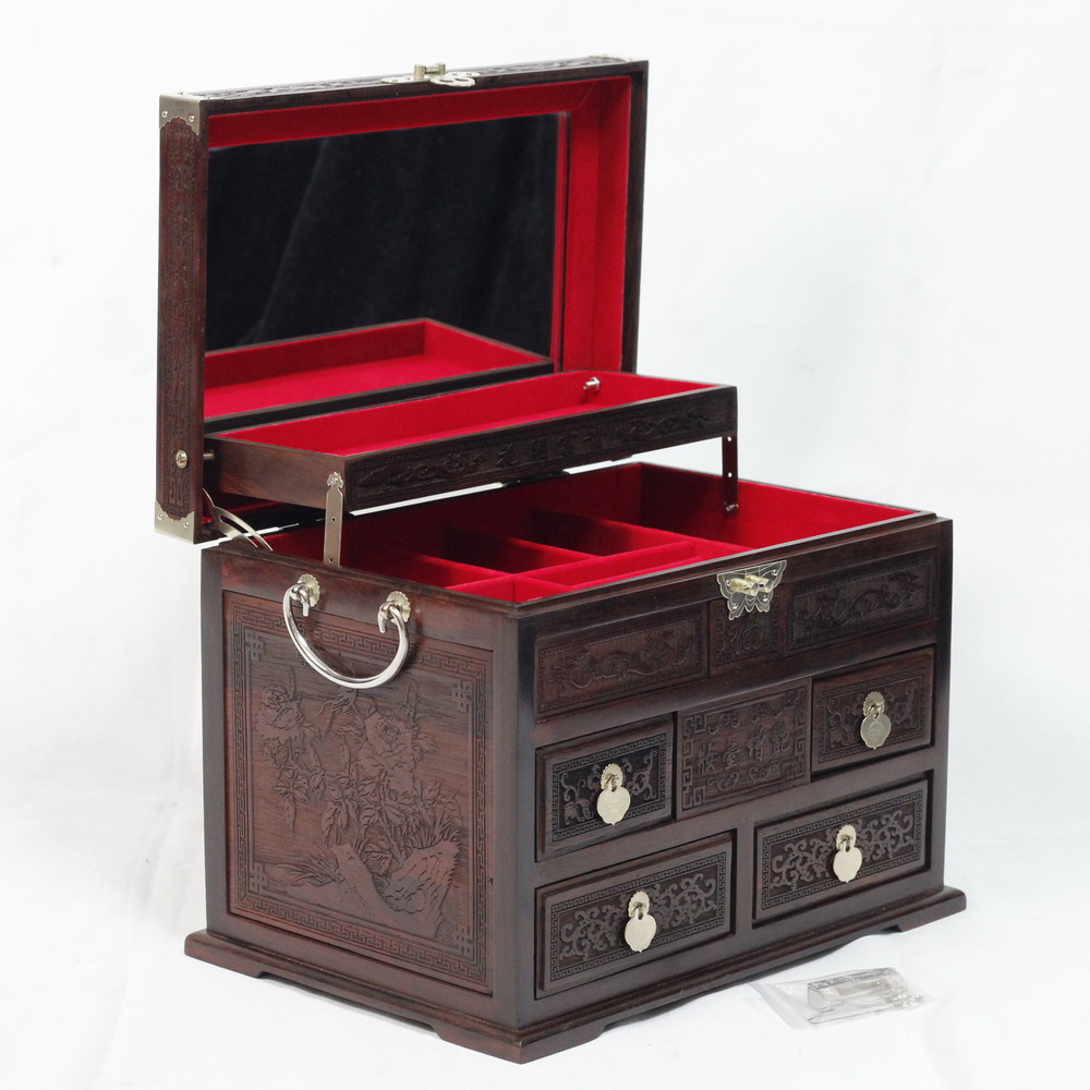 红酸枝巴里黄檀红木首饰盒30*21*23复古结婚陪嫁嫁妆珠宝梳妆盒子详情7