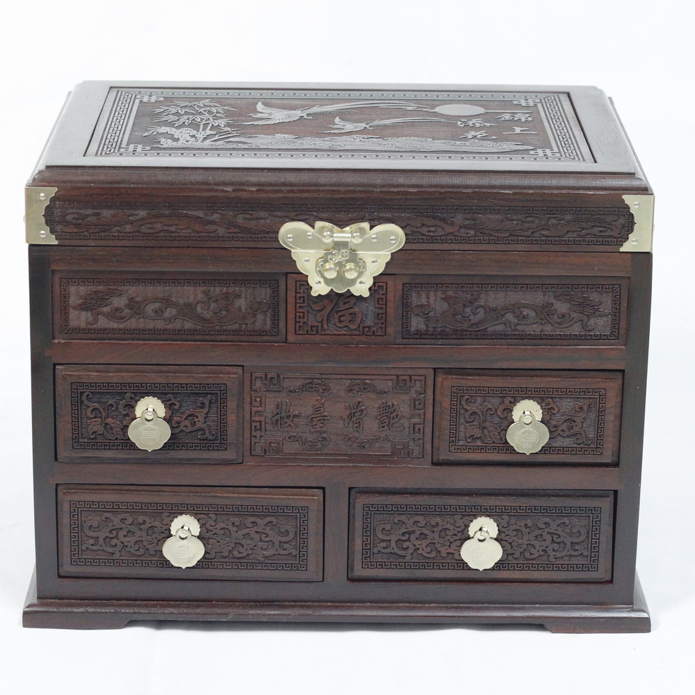 红酸枝巴里黄檀红木首饰盒30*21*23复古结婚陪嫁嫁妆珠宝梳妆盒子详情1