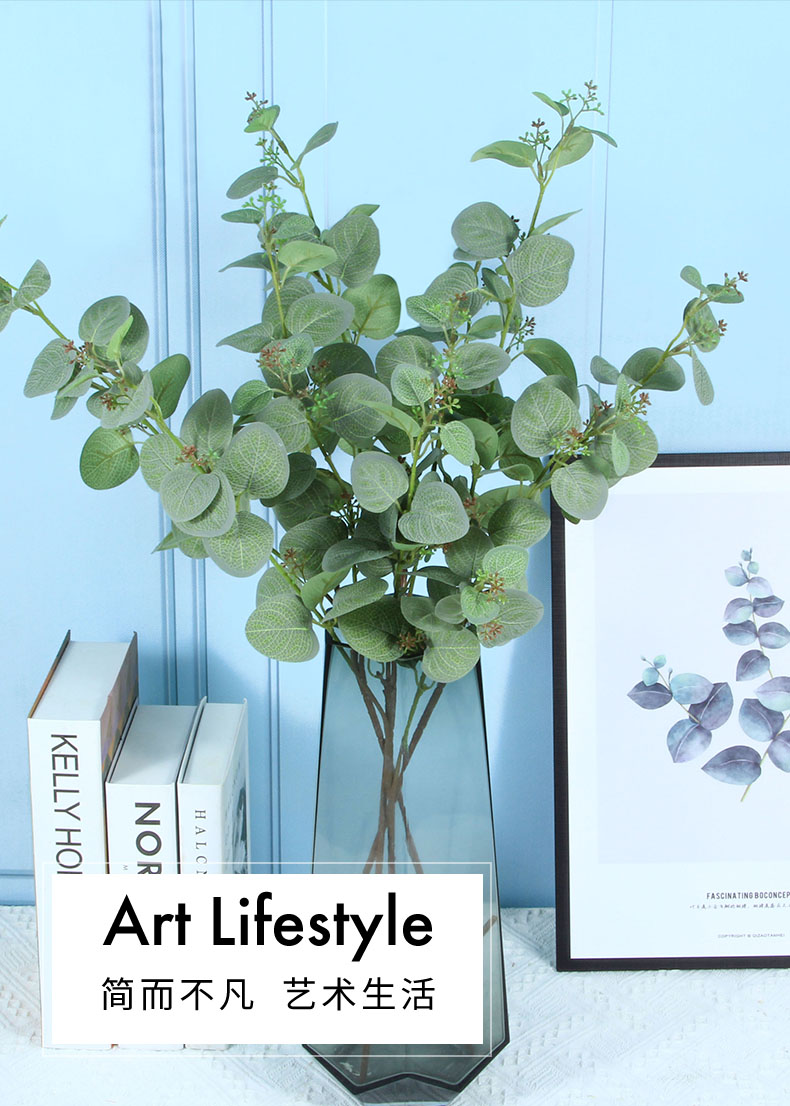 Artificial plant eucalyptus with fruit-bearing money leaves, wedding and home decoration materials, green plants, flower arrangements, potted plants, artificial eucalyptus money leaves, artificial green leaves, engineering decoration, foreign trade pic 1
