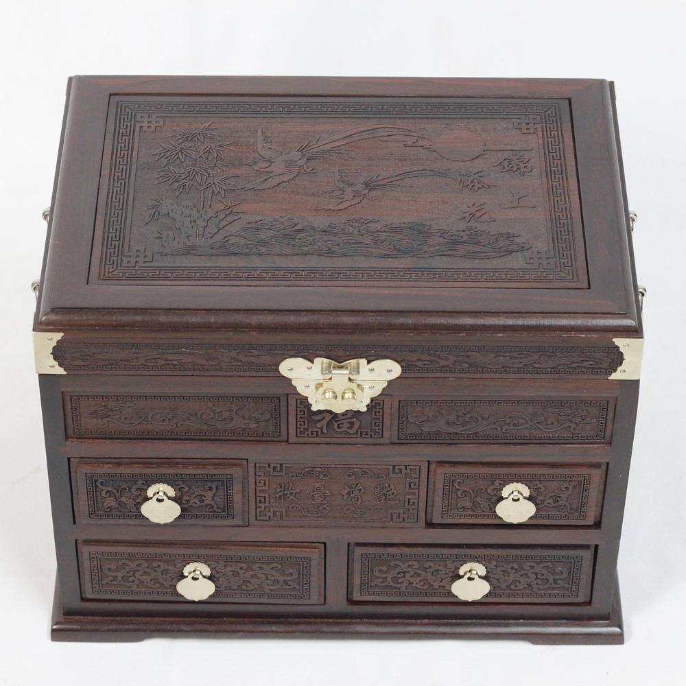 红酸枝巴里黄檀红木首饰盒30*21*23复古结婚陪嫁嫁妆珠宝梳妆盒子详情2