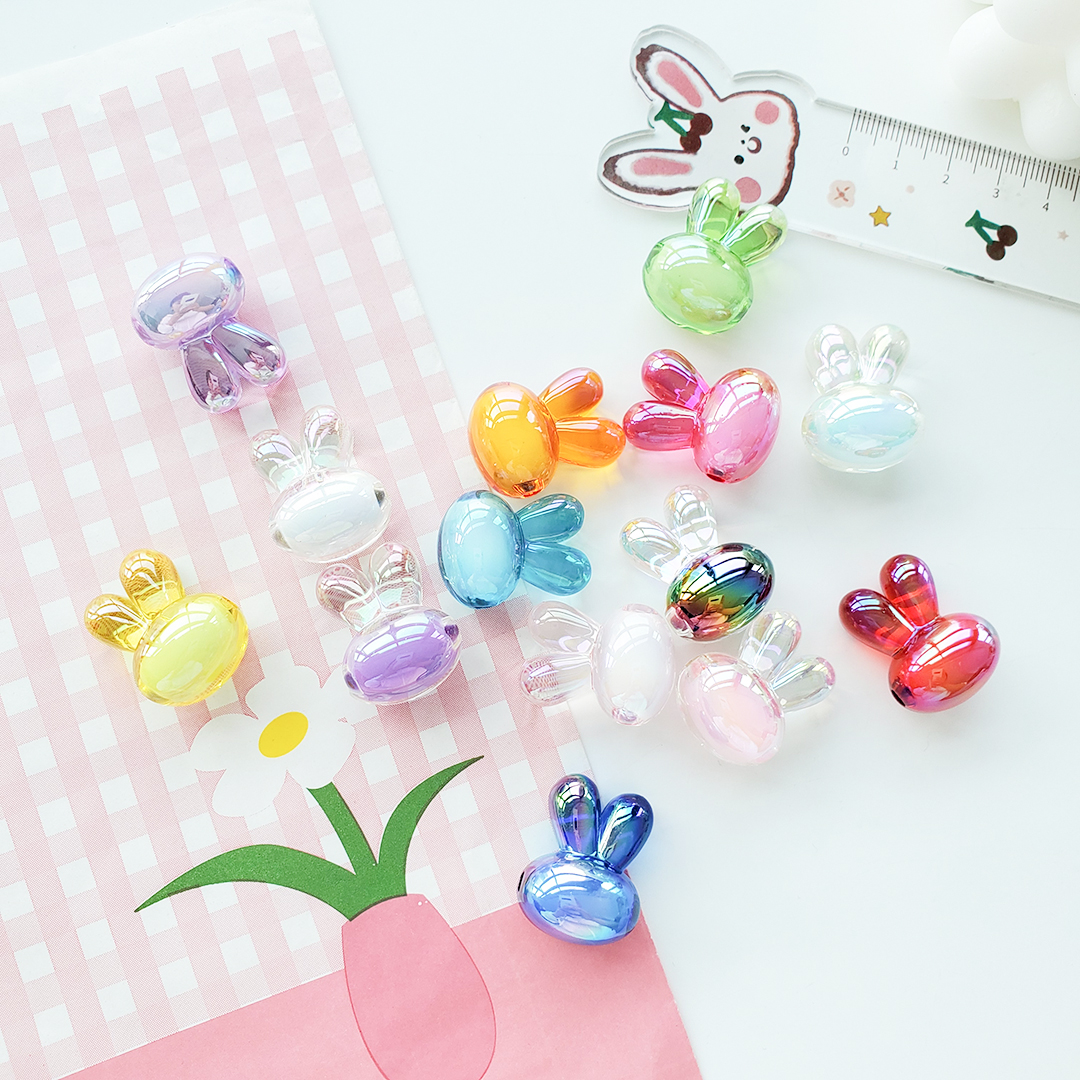 Little rabbit head bead acrylic Korean seven-color magic cartoon candy color bead middle bead hair string material pic 2