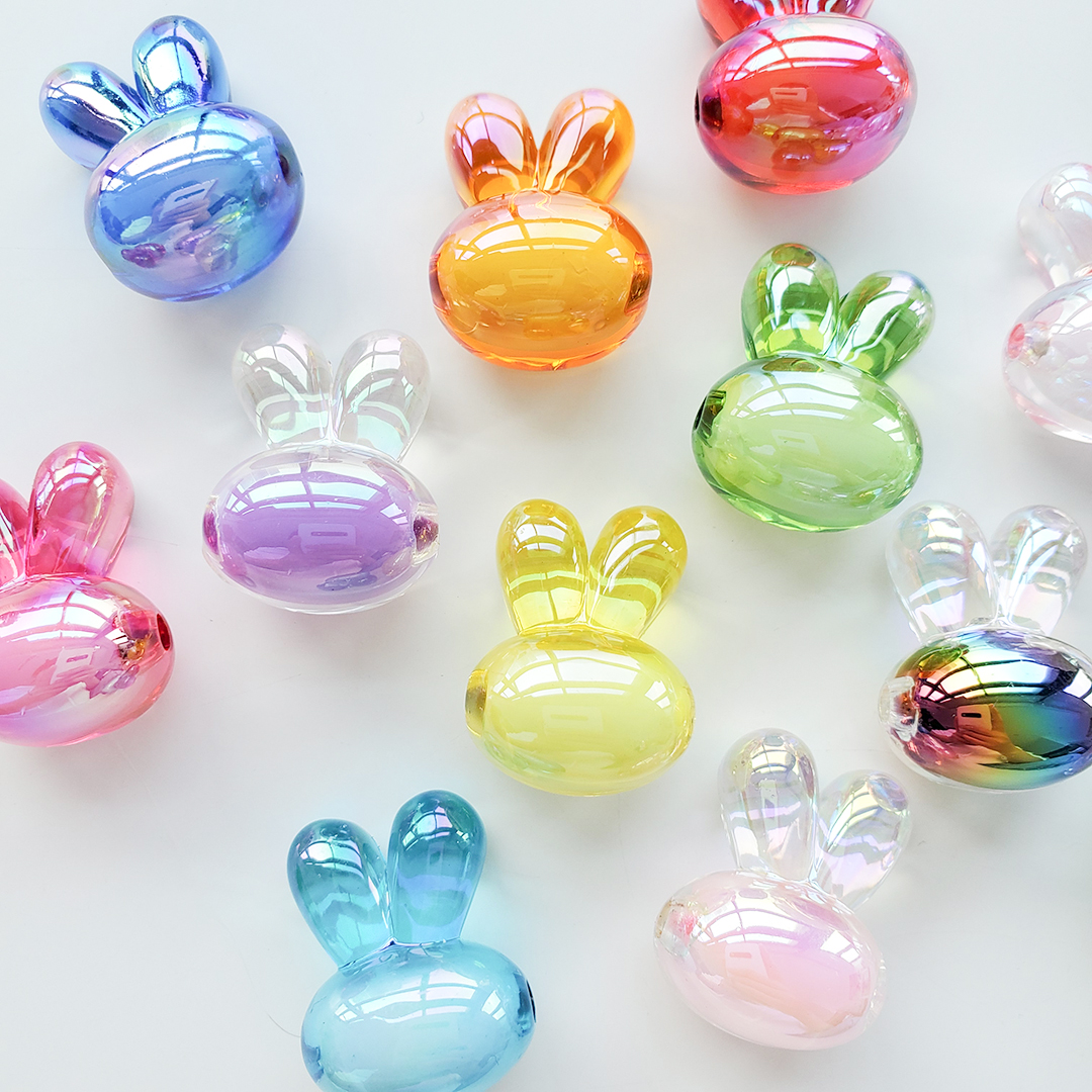 Little rabbit head bead acrylic Korean seven-color magic cartoon candy color bead middle bead hair string material pic 3