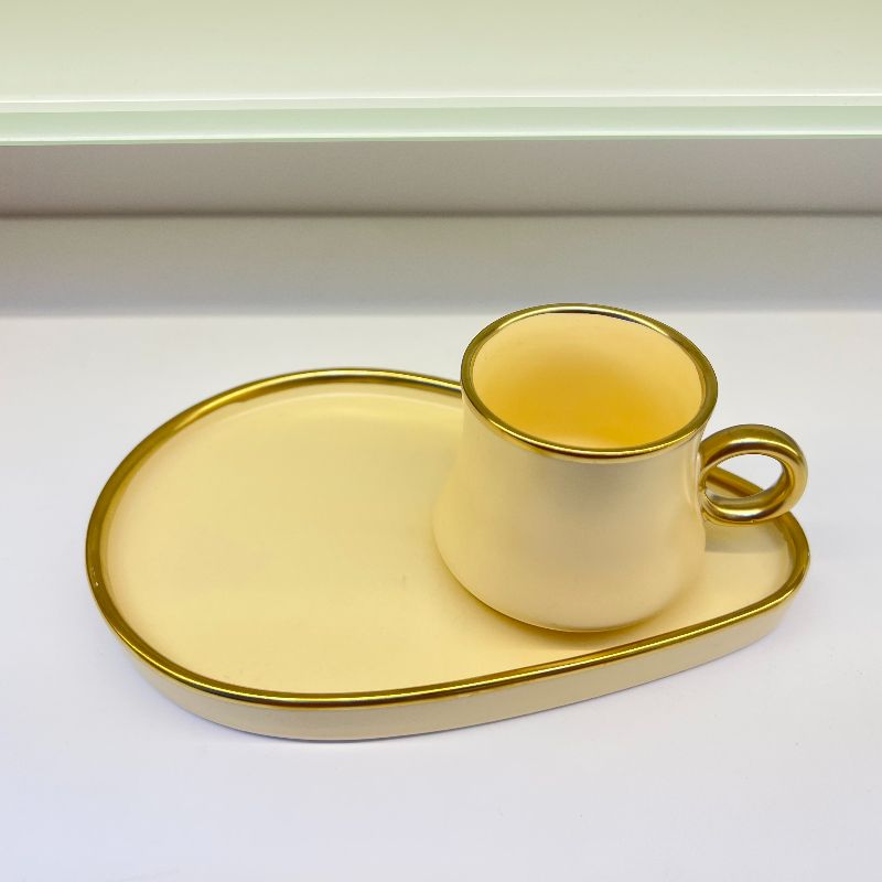 Cross-border export matte ceramic cup and plate set, new color glaze Turkish style small coffee cup and plate gift box set, customizable logo details Picture