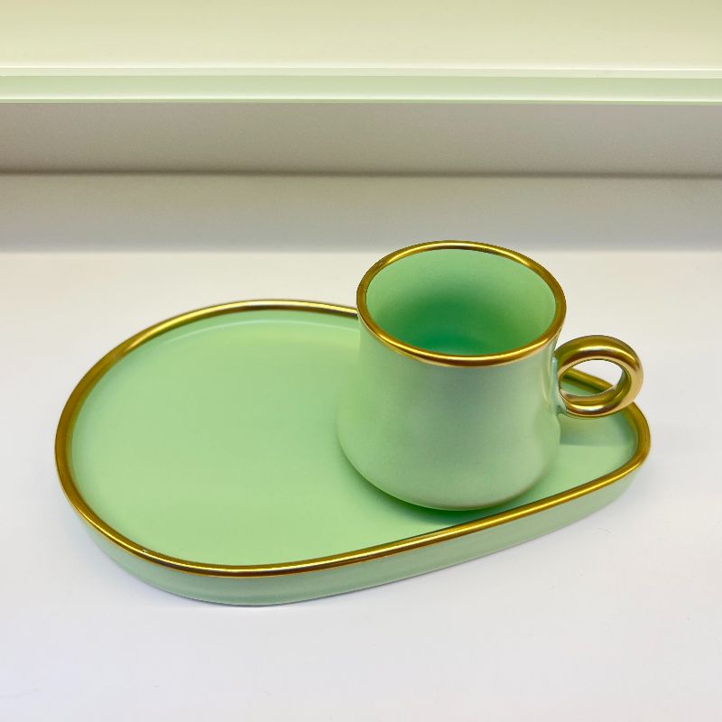 Cross-border export matte ceramic cup and plate set, new color glaze Turkish style small coffee cup and plate gift box set, customizable logo Specification image