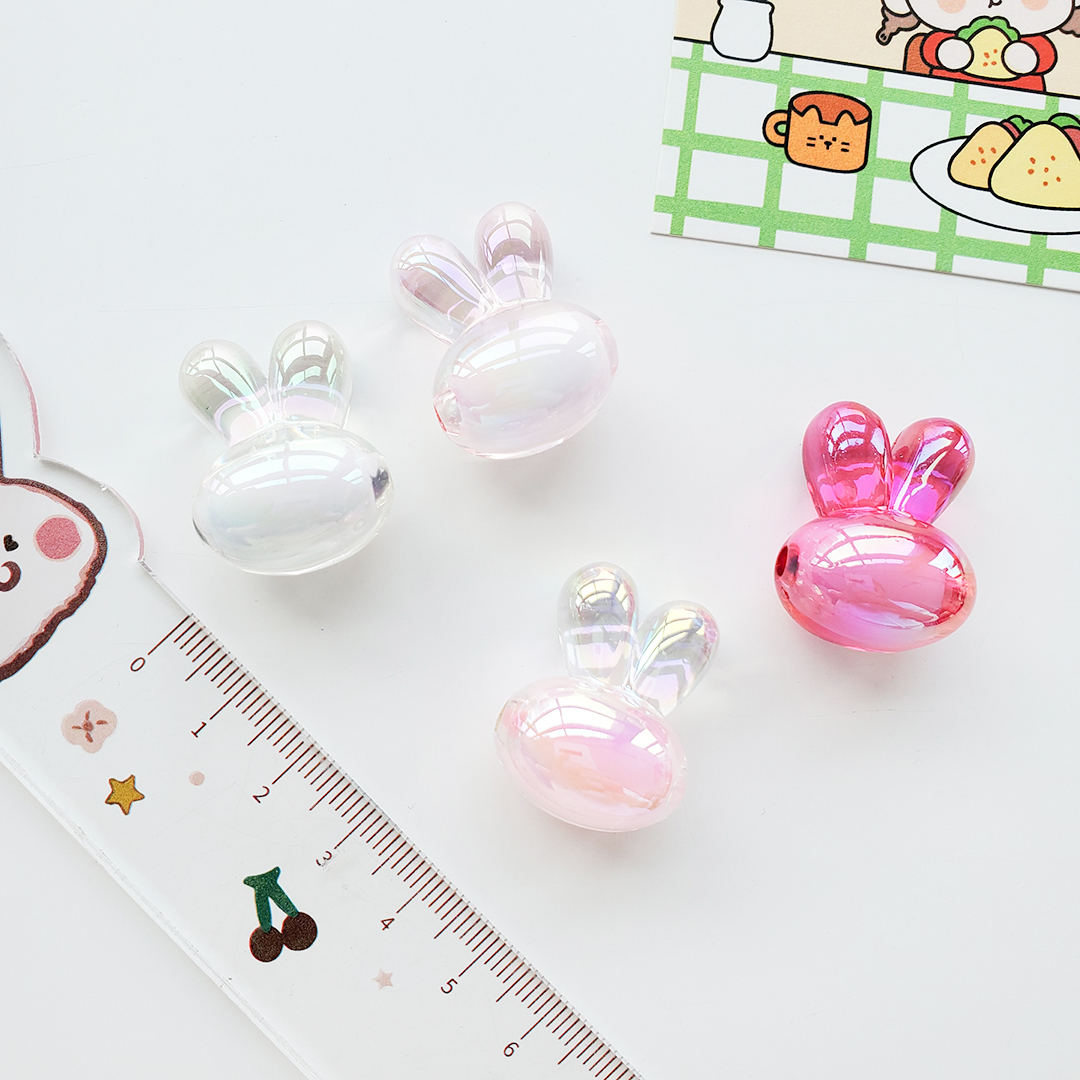 Little rabbit head bead acrylic Korean seven-color magic cartoon candy color bead middle bead hair string material pic 5