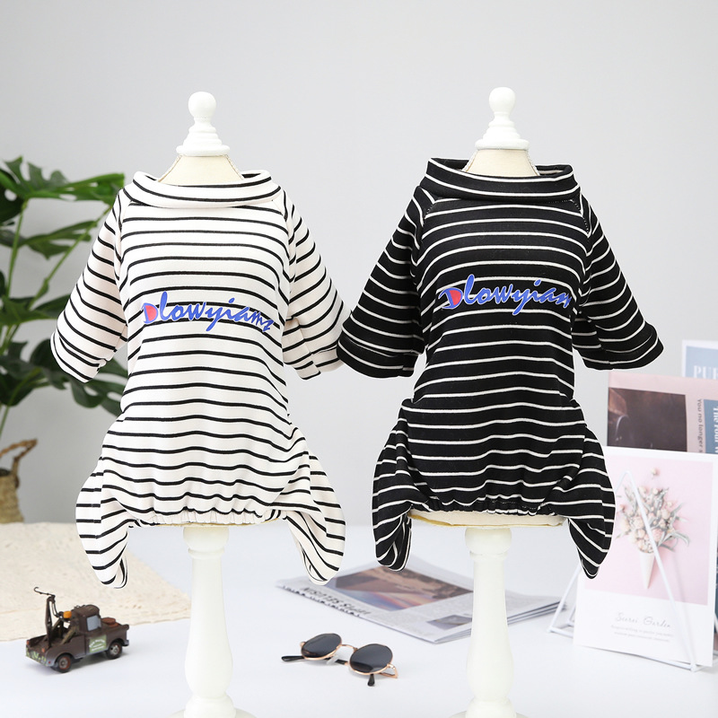 Trendy dog clothing, striped home wear for autumn and winter, fashionable and cool, soft and comfortable fabric dog clothes