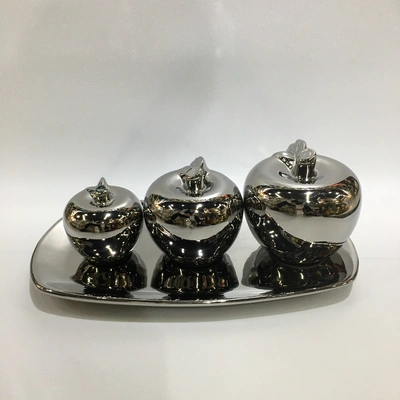 2025chinagoods Ceramic handicrafts Hotel Home four-piece set Pure silver Apple figurine Modern and simple Office creative Figurine Decorative Wine Cabinet TV cabinet Figurine thumbnail