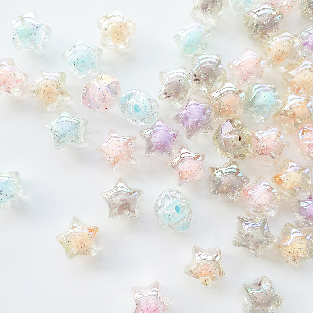 陈明亚克力灵动七彩星星配件diy儿童发绳饰品半孔五角星散珠材料详情4