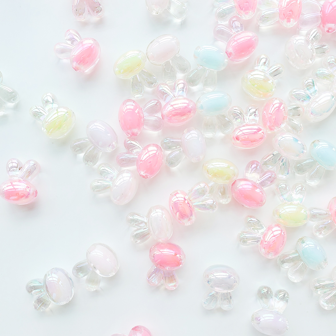 Little rabbit head bead acrylic two-color seven-color magic cartoon candy color bead middle bead hair string material pic 6