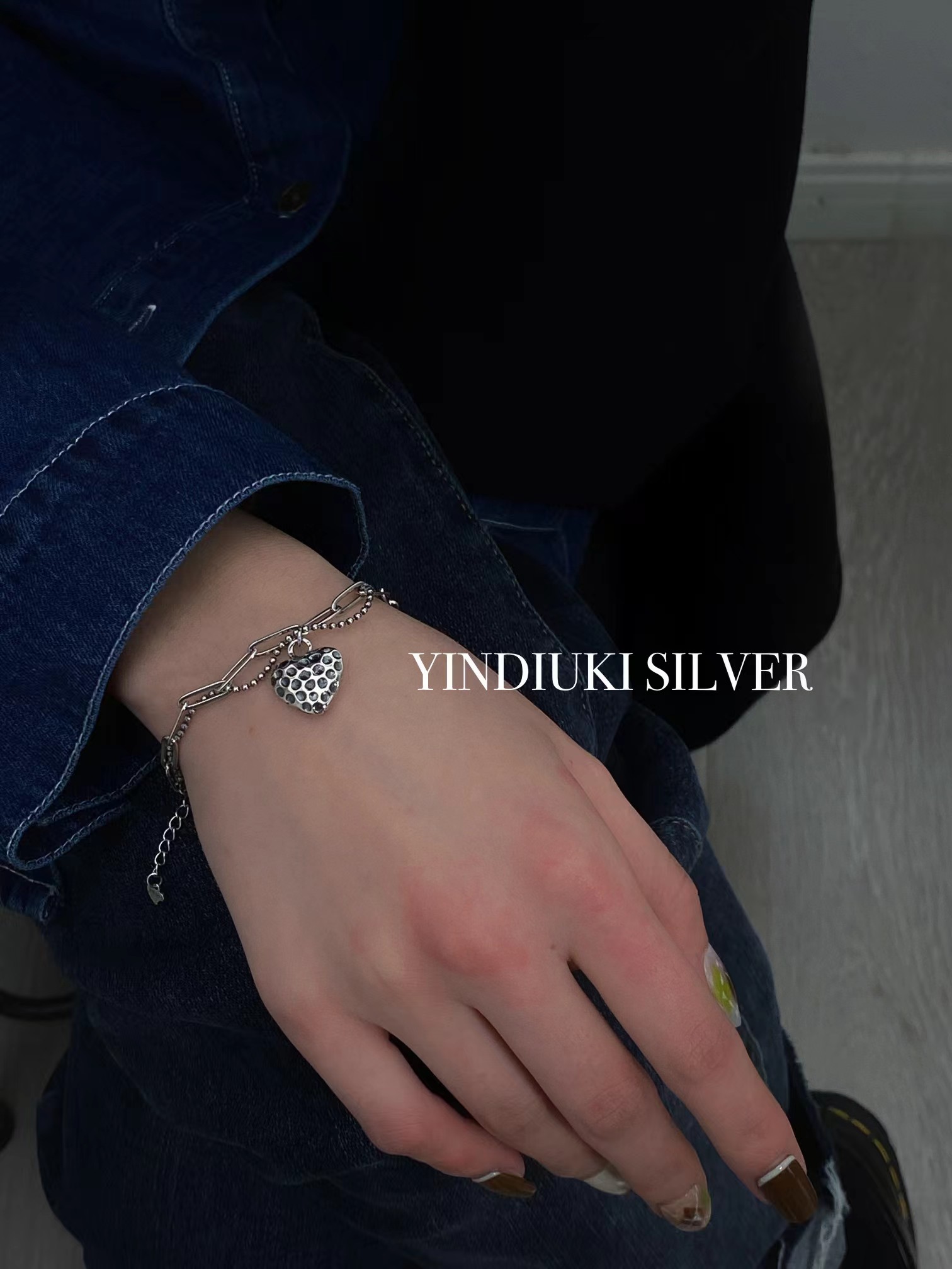 S925 Thai Silver Version Meteor Crater Love Double Chain Bracelet Sterling Silver Bracelet Silver Lace Silver Jewelry Item Picture