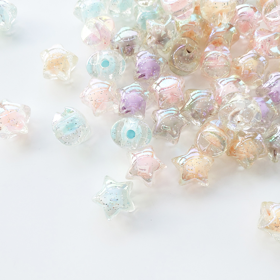 陈明亚克力灵动七彩星星配件diy儿童发绳饰品半孔五角星散珠材料详情3